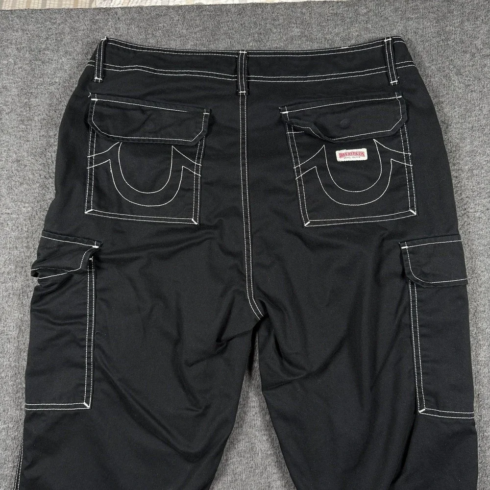 True Religion Cargo Pants Mens 34x31 Jet Black Relaxed Fit Performance Stretch